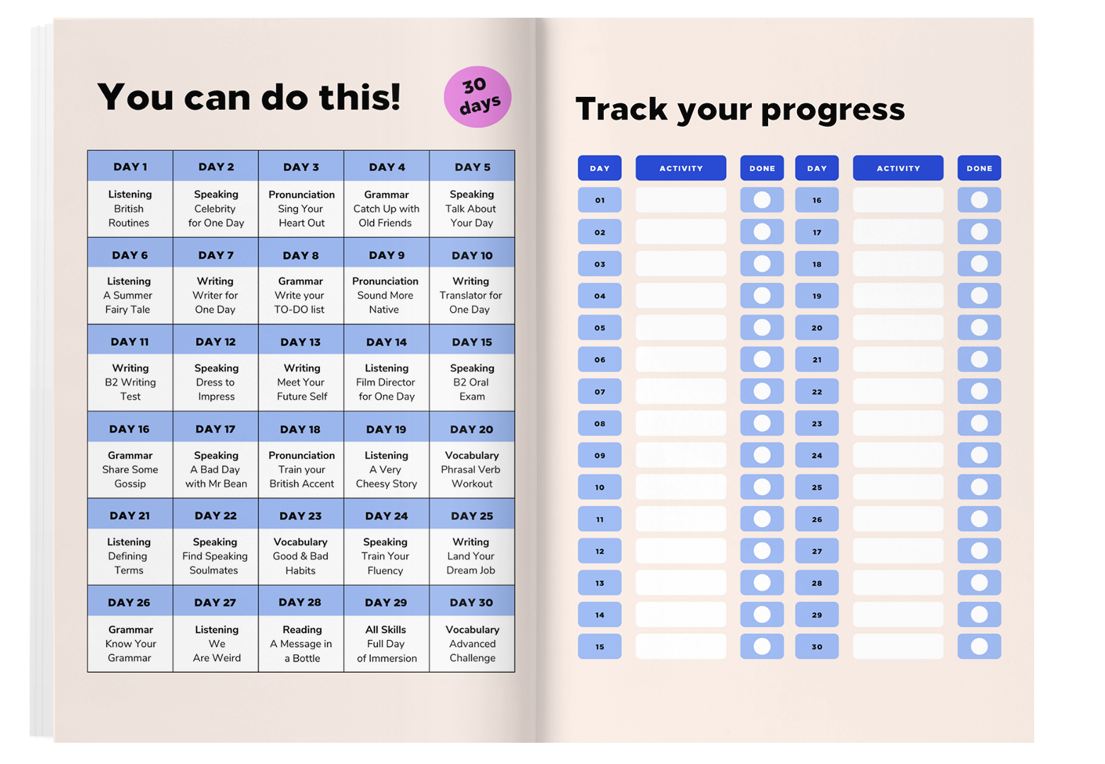 Tracker reto inglés 30 días fluency challenge